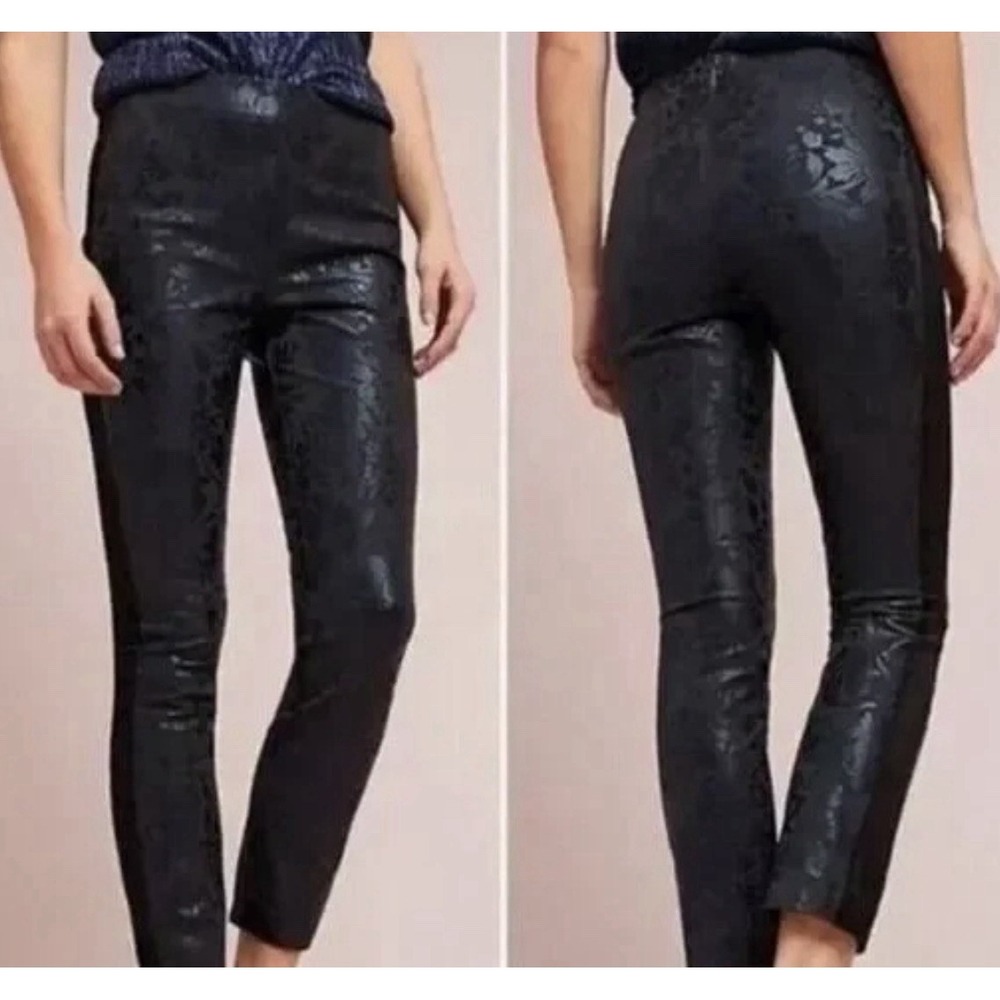 Anthropologie The Essential Skinny Pants Sz 8 Black Jacquard Floral Foil Tuxedo